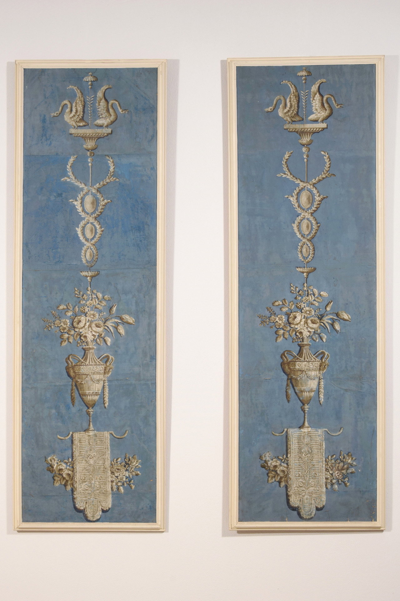 Paar Grisaille-Gemälde, Tempera auf Papier, Piemont, Neoklassizismus, Ende des 18. Jahrhunderts